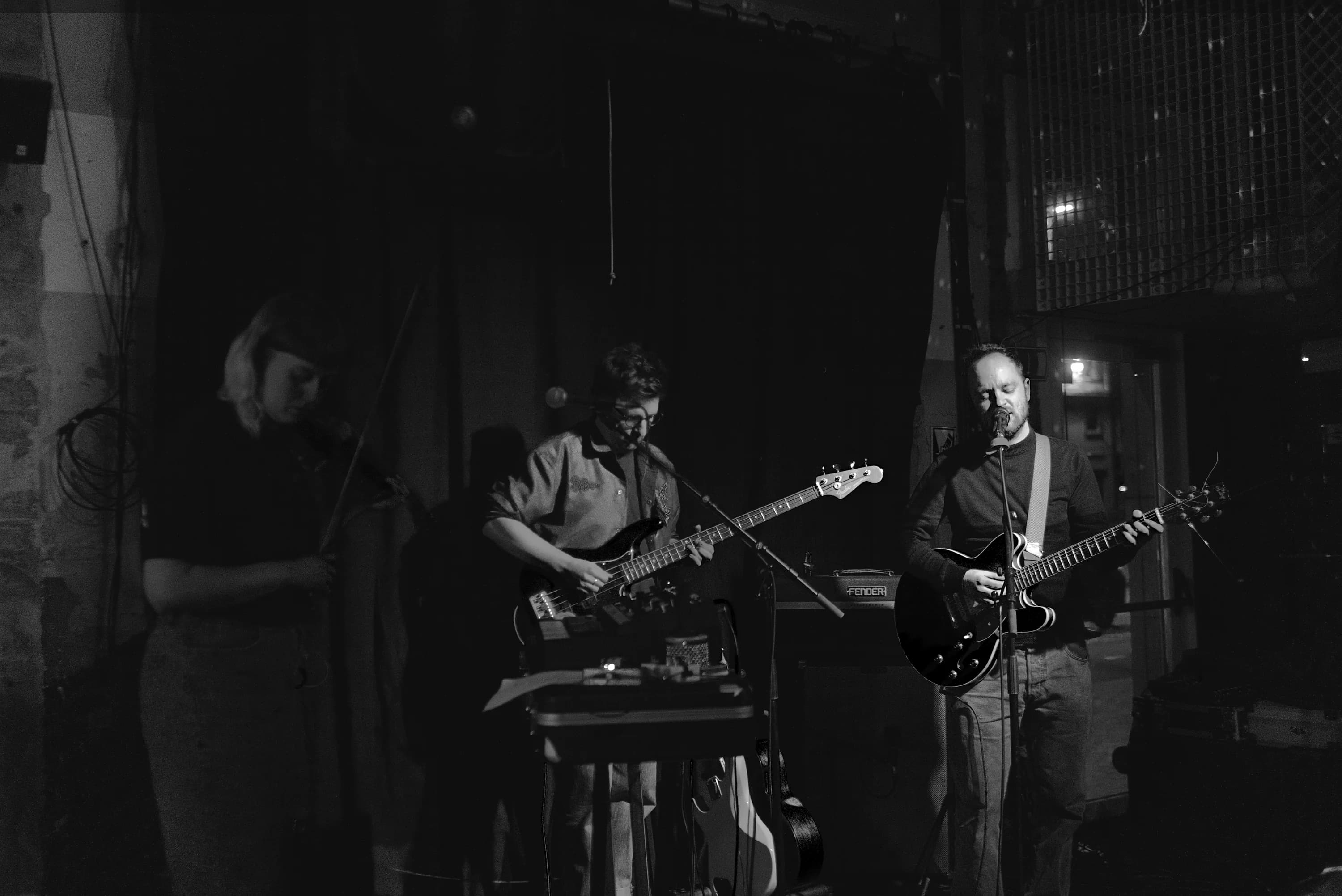 Grondstof performing live with violin, bass and guitar.